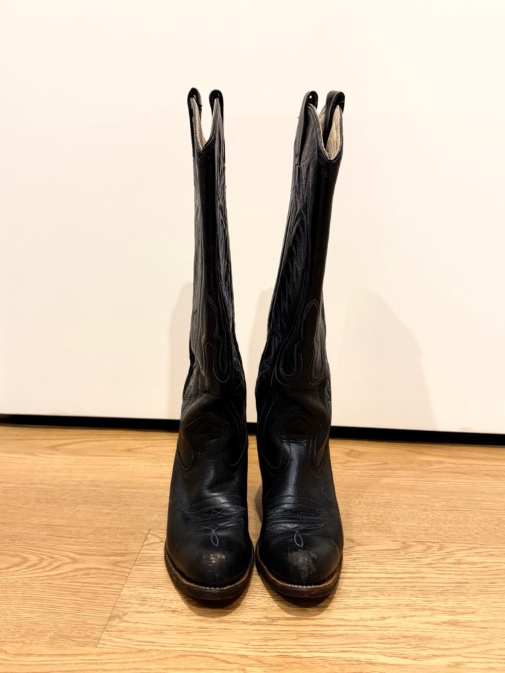 Vintage Morgan Miller Black Leather Women's Cowboy Boots Size 7.5B